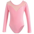 thumbnail image 4 of Milgrthf Girl's Long Sleeve Dance Bodysuit Mesh Crew Neck Open-File Practice Solid Color Jumpsuit Cotton Performance Suit for 2-15 Years Hot Pink, 4 of 4