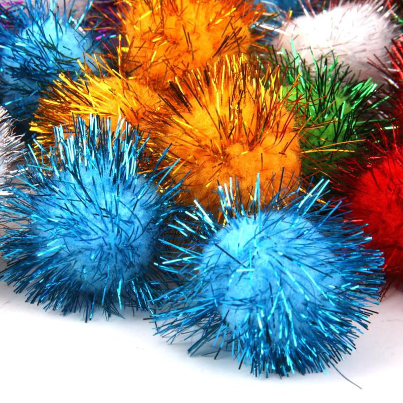 70x Glitter Tinsel Pompom Balls Play Toys Pom Pom Ball 35mm 
