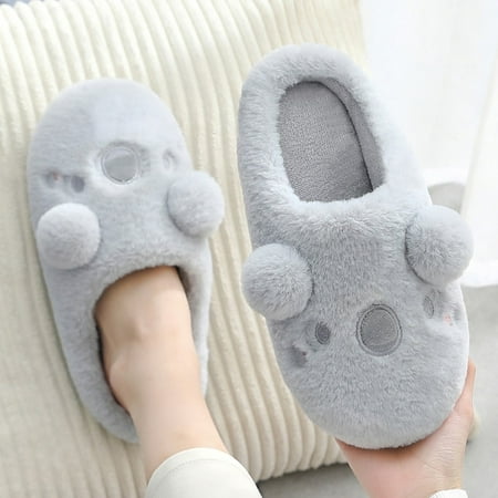 

CoCopeaunt Cartoon Koala Design Winter Women Men Plush Warm Cotton Slippers Indoor Slippers Furry Warm Non-slip House Couples Flat Shoes