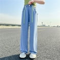 thumbnail image 4 of Big Kids Girls' Summer Drawstring Jeans Daily Wearing Thin Casual Pants Loose Wide Leg Pants Girls Clothing Size 7-8 Years, 4 of 4