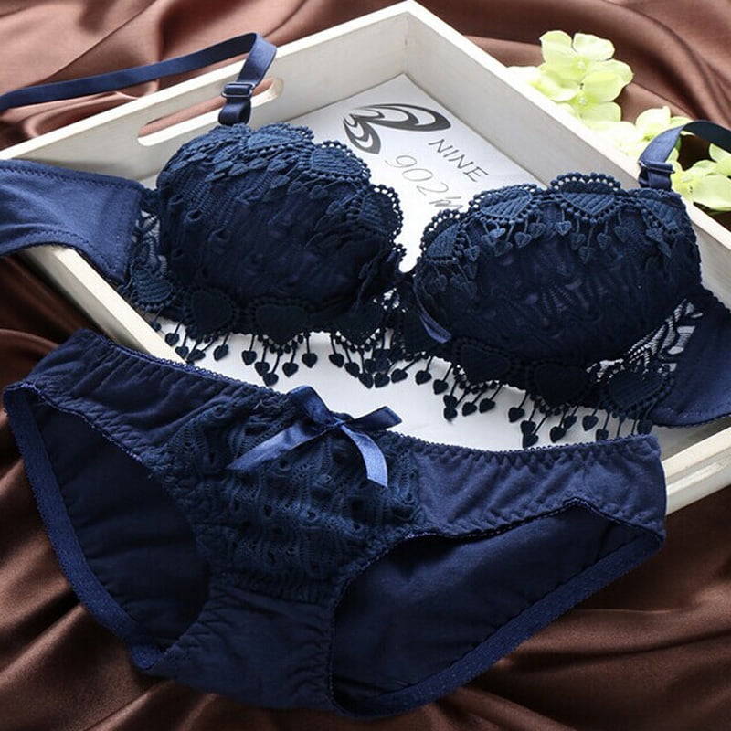 Women Push Up Bra Set Girl Floral Lace Underwear Set Underwire Brassiere Outfit