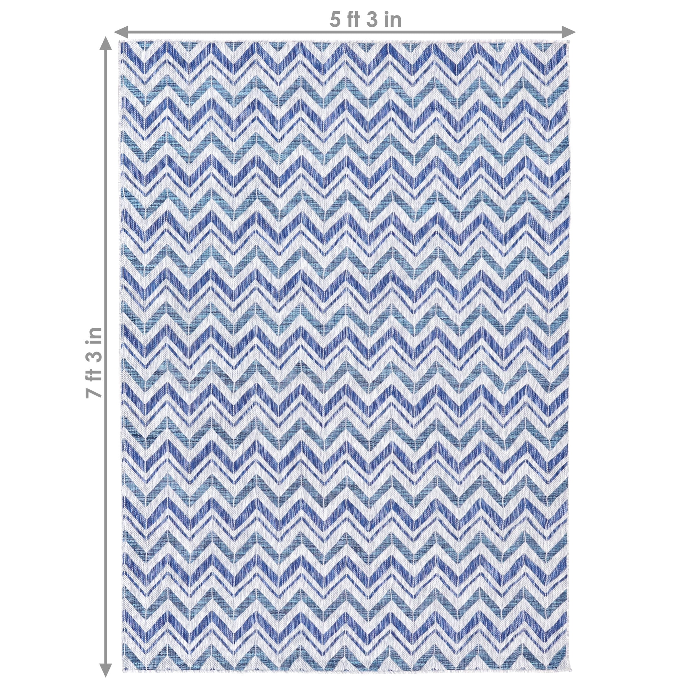 Sunnydaze Dreams Classic Flat Weave Blue Chevron Outdoor Area Rug, 5' x 7'