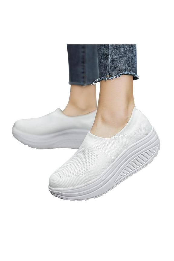 Women's Mesh Wedge Slip On Walking Shoes Comfort Orthopedic Platform Nurse Sneakers Casual Lightweight Fitness Thick Rocking Work Shoe White Women Sandal