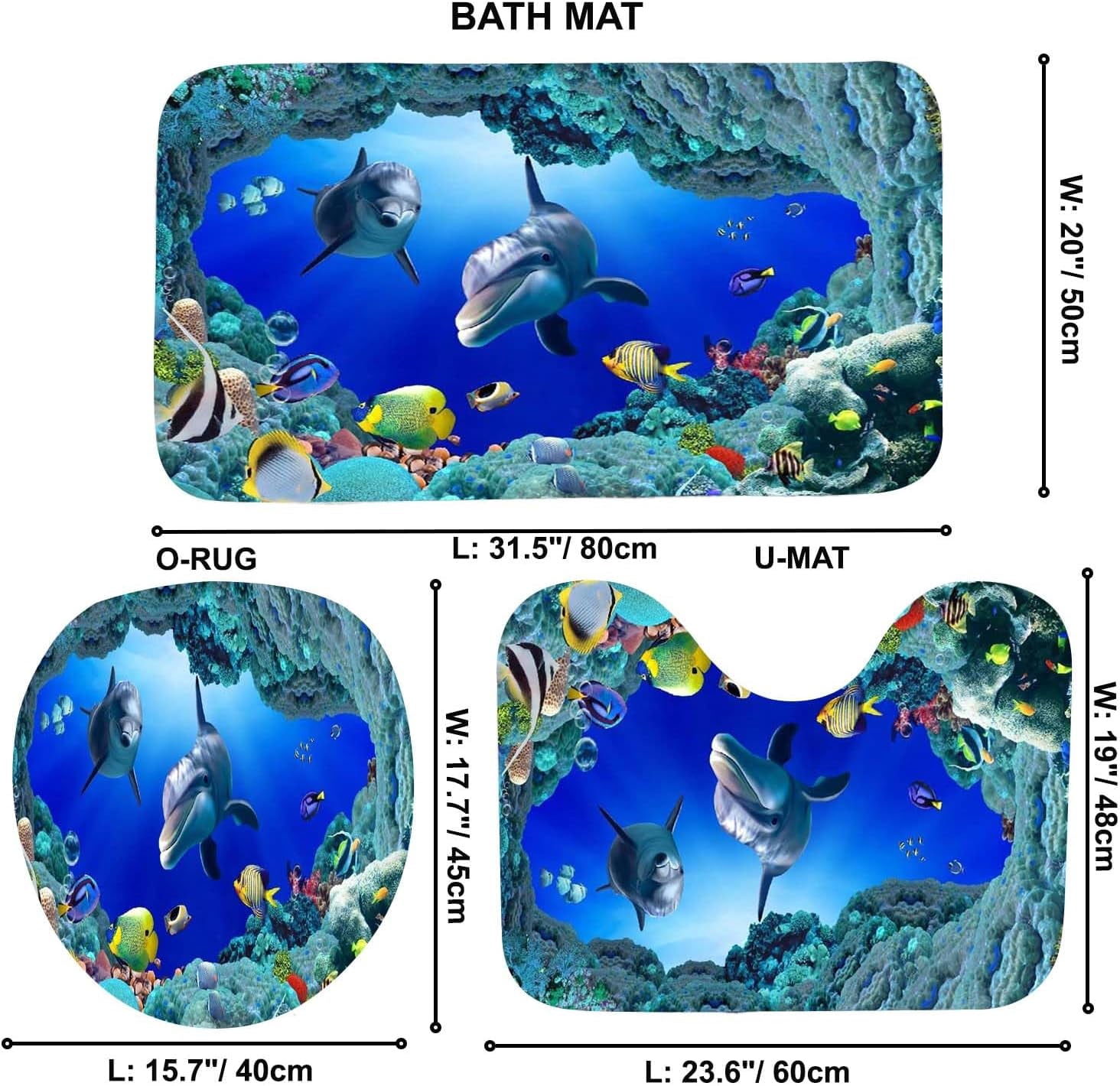 and Fishes Bathroom Sets with Rugs and Accessories Blue Ocean Seaweed Shower Curtains Set Bathroom Sets for Boys and Girls Underwater Sea World Bathroom Sets with Bath Mat