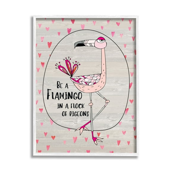 Stupell Industries Be A Flamingo Cartoon Graphic Art White Framed Art Print Wall Art, 11x14, by Jo Moulton