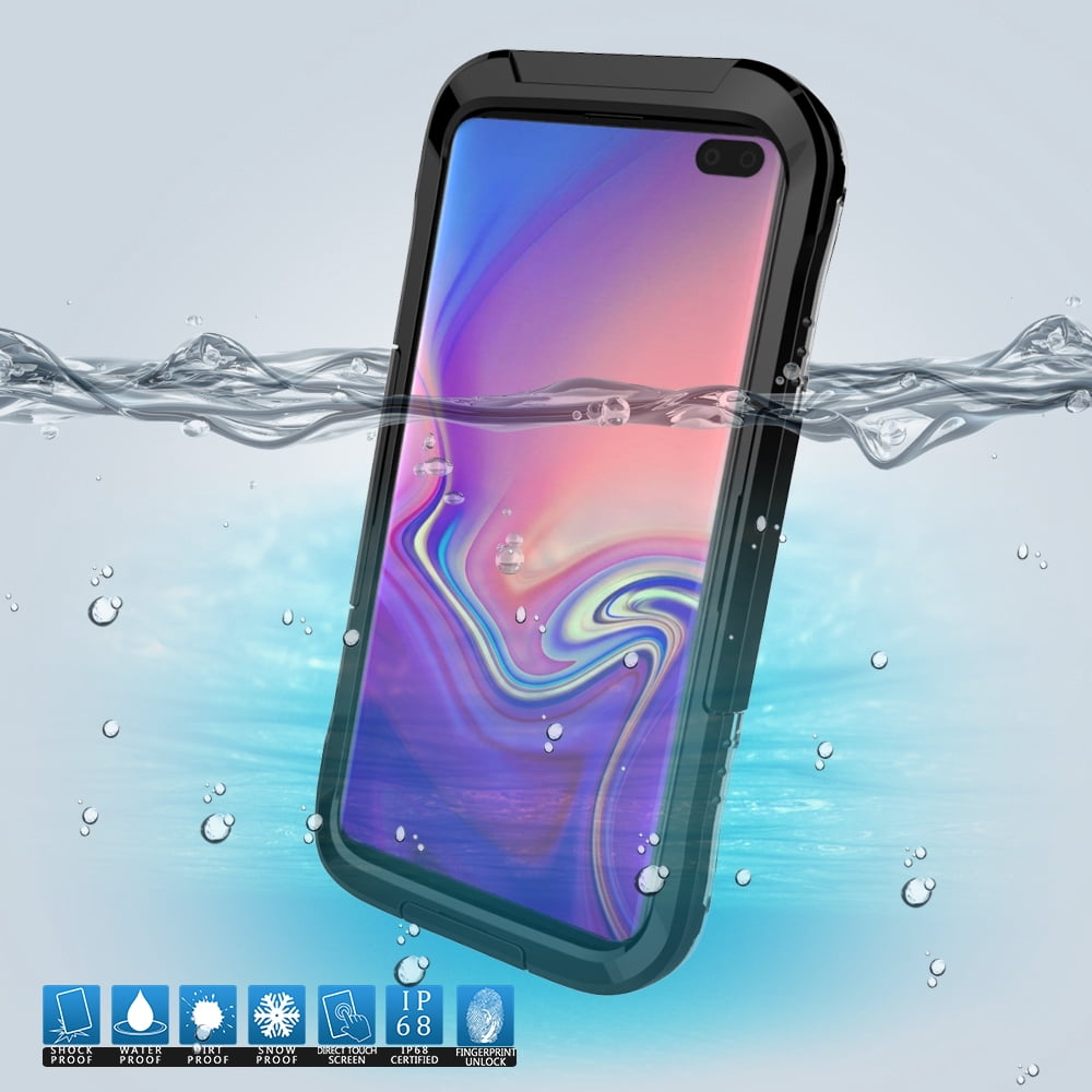Waterproof Fully Sealed Hard Case For Samsung Galaxy S10 Plus With Plastic Screen Protector Cover For Swimming, Beach, Camping, Vacation Outdoor Use (Black)