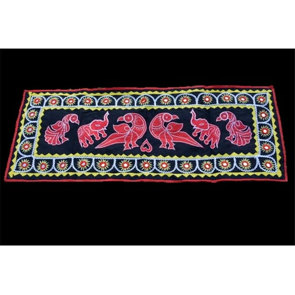 OMTX3129-BlkR Mandala Appliqué Boho Tapisserie pour Décoration Murale - Noir & Rouge