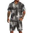 thumbnail image 2 of Men's 2 Piece Summer Outfits Texture Pattern Short Sleeve Shirt and Shorts Matching Set for Beach Cruise Resort Vacation, 2 of 6