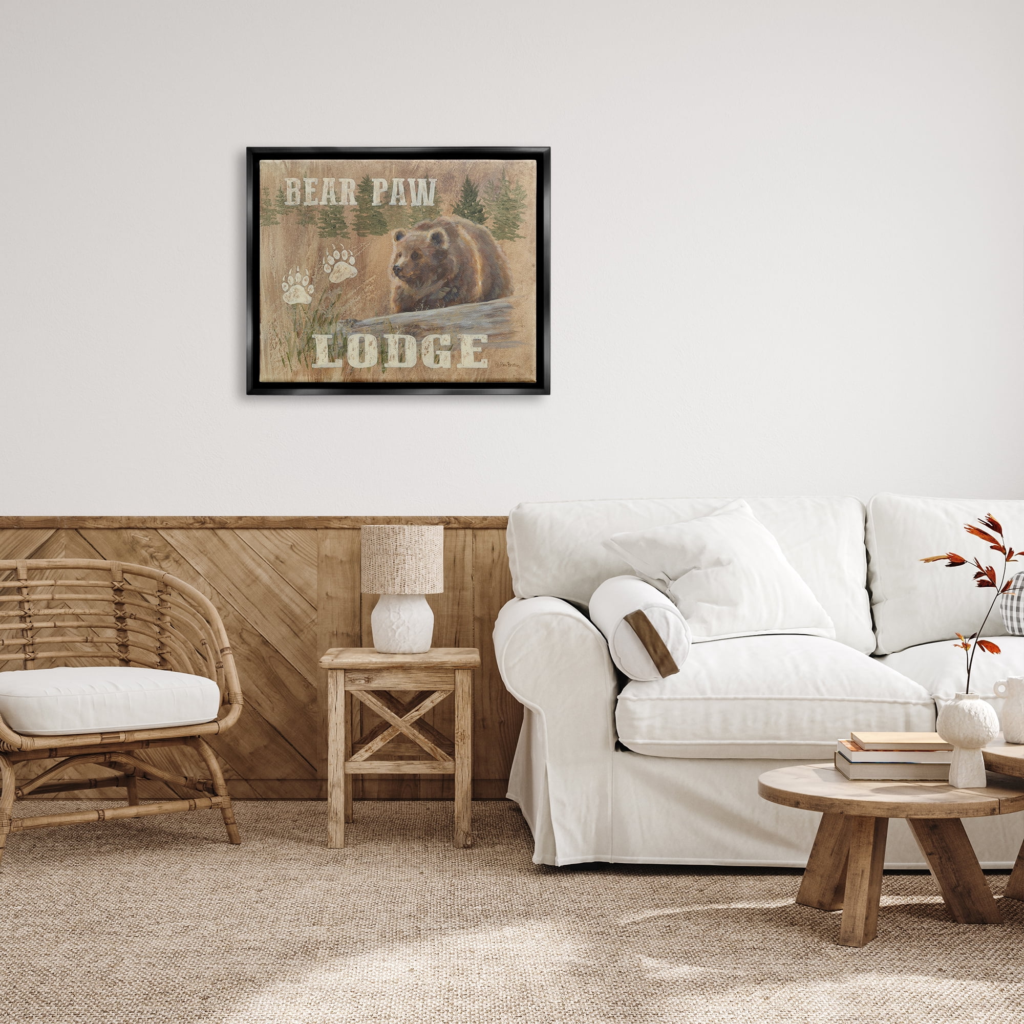 Stupell Bear Paw Lodge Cabin Paw Shapes Animals & Insects Painting Black Floater Framed Art Print Wall Art