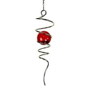 FONMY Gazing Ball Stainless Steel Spiral Tail-Decorative Wind Spinner, with Hanging Swivel Hook, Indoor Outdoor Decoration Silver Red -11" inch