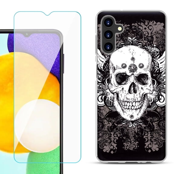 Slim-Fit TPU Fashion Phone Case for Samsung Galaxy A13 5G, with Tempered Glass Screen Protector, by OneToughShield ® - Grunge Skull