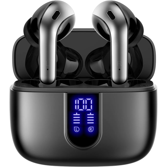 Auriculares Bluetooth Auriculares inalámbricos verdaderos Reproducción LED Pantalla de alimentación Auriculares con estuche de carga inalámbrica IPX5 Auriculares internos impermeables con mi