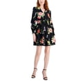 thumbnail image 1 of Anne Klein Womens Floral Smocked Trim Fit & Flare Dress, black, 6, 1 of 1
