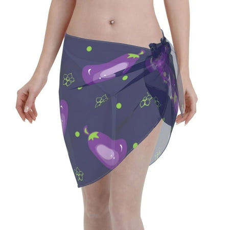 Qekee Eggplant Women s Short Sarongs Cover Ups Sheer Bikini Wraps for Swimwear