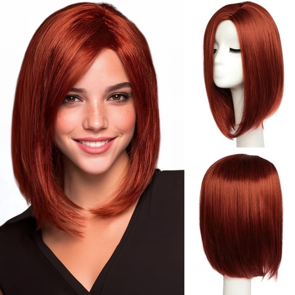 Short Bob Copper Red Wigs for Women Neck Length Full Wig Natural Honey Red color Looking with Wig Cap(12 inch)