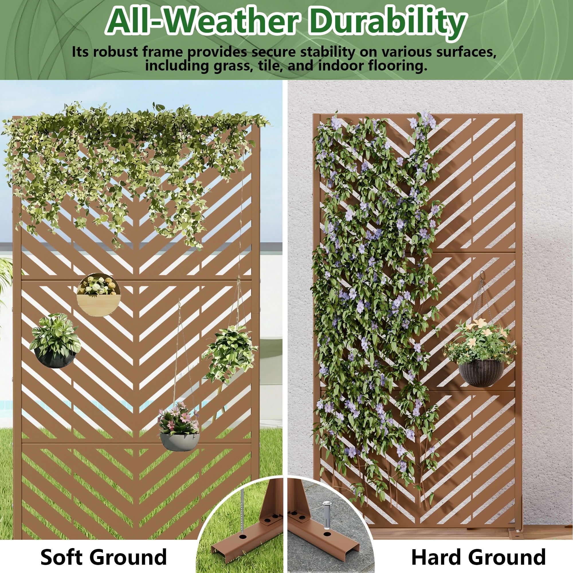 MAYEERTY Outdoor Metal Privacy Screen 5ft Brown, 3-Panel Parallel Decorative Screen, Rust-Resistant for Patio