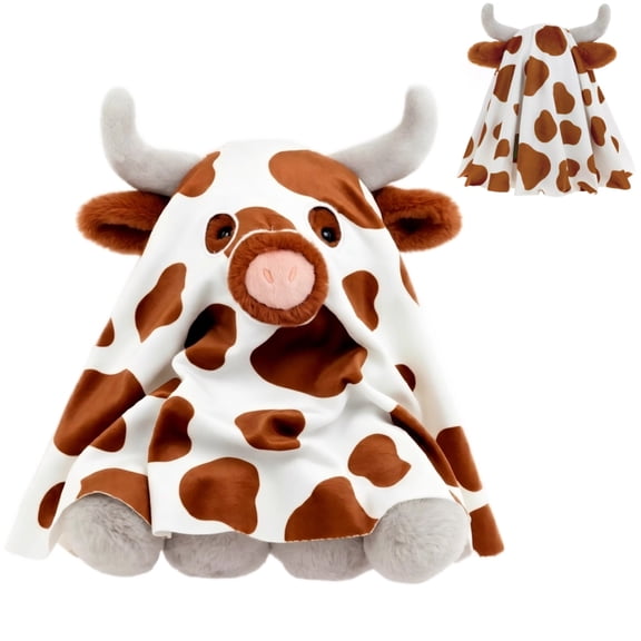 Spotted Cow Ghost Plush Toy, Halloween Ghost Cow Plush, Spotted Cow Stuffed Animal with Ghost Blanket Cape, Cute Farm Cow Plush Decor, Halloween Gift