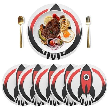 

Round Placemats Plate Mats 15 Inch Non-Slip Heat Resistant Washable PVC Set Table Decoration for Kitchen Dining A Red and Black Rocket