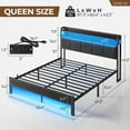 thumbnail image 4 of Greenstell Queen Size Bed Frame with Charging Station and LED Lights, Upholstered Headboard with Storage Shelves Platform Bed, Dark Gray, 4 of 6