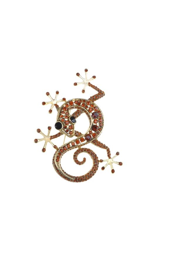 Red Ruby Crystal Rhinestone Golden Tone Gecko Lizard Reptile Animal Pin Brooch