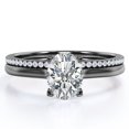 thumbnail image 1 of JeenMata Juego de Anillos de Boda de 1,75 Quilates con Corte Ovalado, Caña con Detalles Pavé, con Puntas, Chapado en Oro Negro de 18 K sobre Plata (Personaliza la Banda de Tu Anillo de Boda), 1 of 5