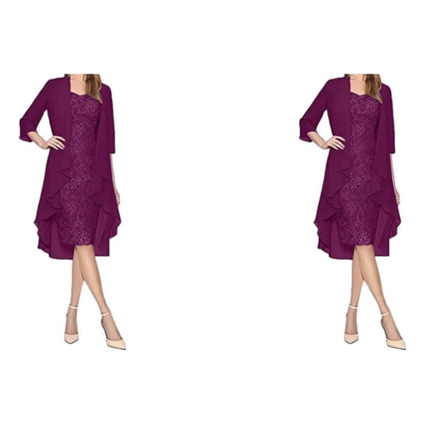Qarigey vestido de lentejuelas cárdigan de piezas piel de encaje cerrar hermoso traje de fiesta de playa al aire libre ropa de citas púrpura Morado/3XL 2Conjunto