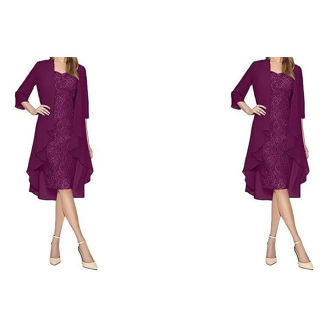 stanreset 1/2/3 Sequin Dress Two-Piece Cardigan Lace Attractive Set Beach Prom Washable Elasticity Softness Multicolored Solid Color Purple/3XL 2PCS