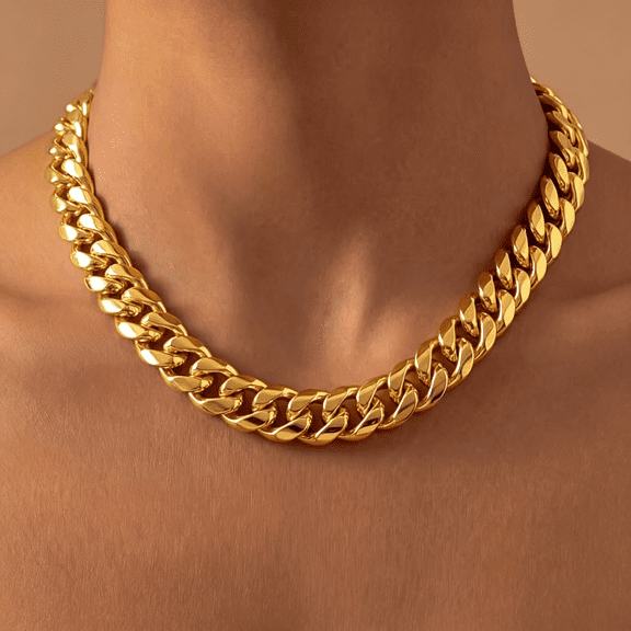 DESIGNICE Cuban Link Chain Necklace for Women,Waterproof 14K Gold Silver Plated Chain Choker,Non Tarnish Stainless Steel Jewelry,3.5/5/6/8/11Mm,14/16/18In Thin&Chunky&Thick