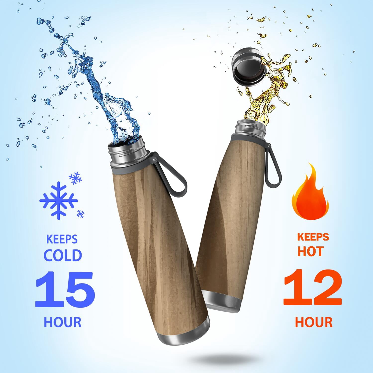 29oz Insulated Water Bottle with Tea Infuser, Stainless Steel Travel Mug, Wood Print