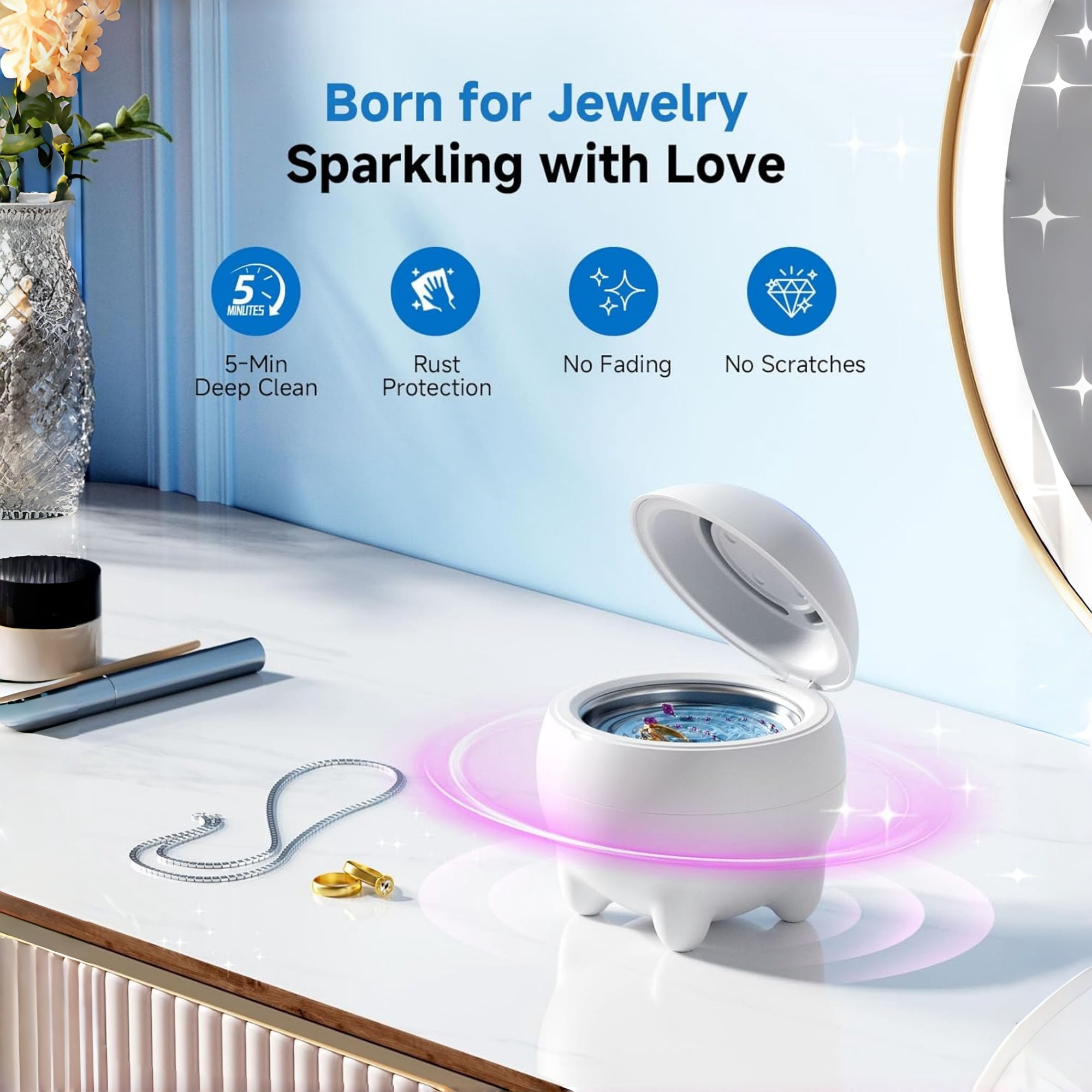 BDQ Ultrasonic Jewelry Cleaner Machine for Rings, Glasses, Watches and Retainers–Professional Sonic Cleaning Kit
