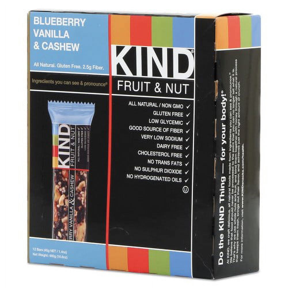 KIND Fruit and Nut Bars, Blueberry Vanilla and Cashew, 1.4 oz Bar, 12/Box