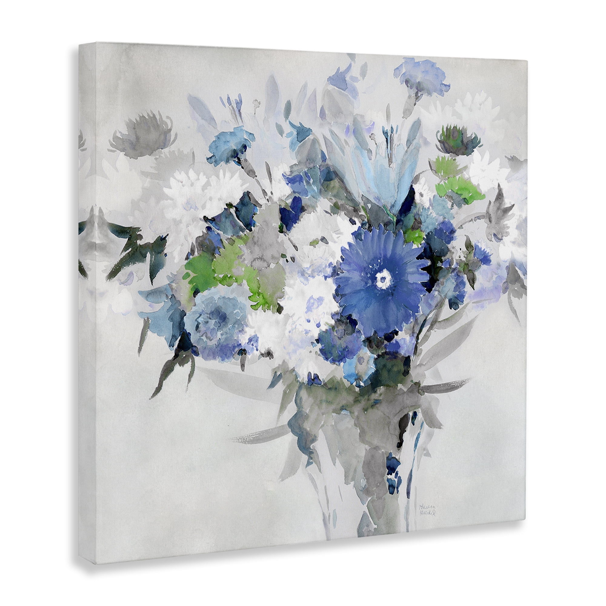 Stupell Industries Bustling Blue Bouquet Plants & Flowers Painting Wrapped Canvas Art Print Wall Art, 36 x 36