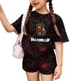 thumbnail image 2 of Halloween Costumes for Girls Cute Pumpkin Print 2 Piece Outfits Short Sleeve Tops and Shorts Set Kids Coordinated Clothes, 2 of 5