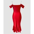 thumbnail image 6 of CHICME Womens Dresses Pearls Strap Off Shoulder Ruffle Hem Bodycon Midi Party Dress Red-S, 6 of 8