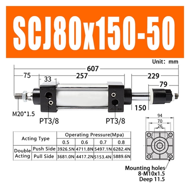 Alésage de Cylindre Pneumatique Standard 80mm Double Action, Course Réglable 100-150mm Grande Poussée, Résistant à l'Usure