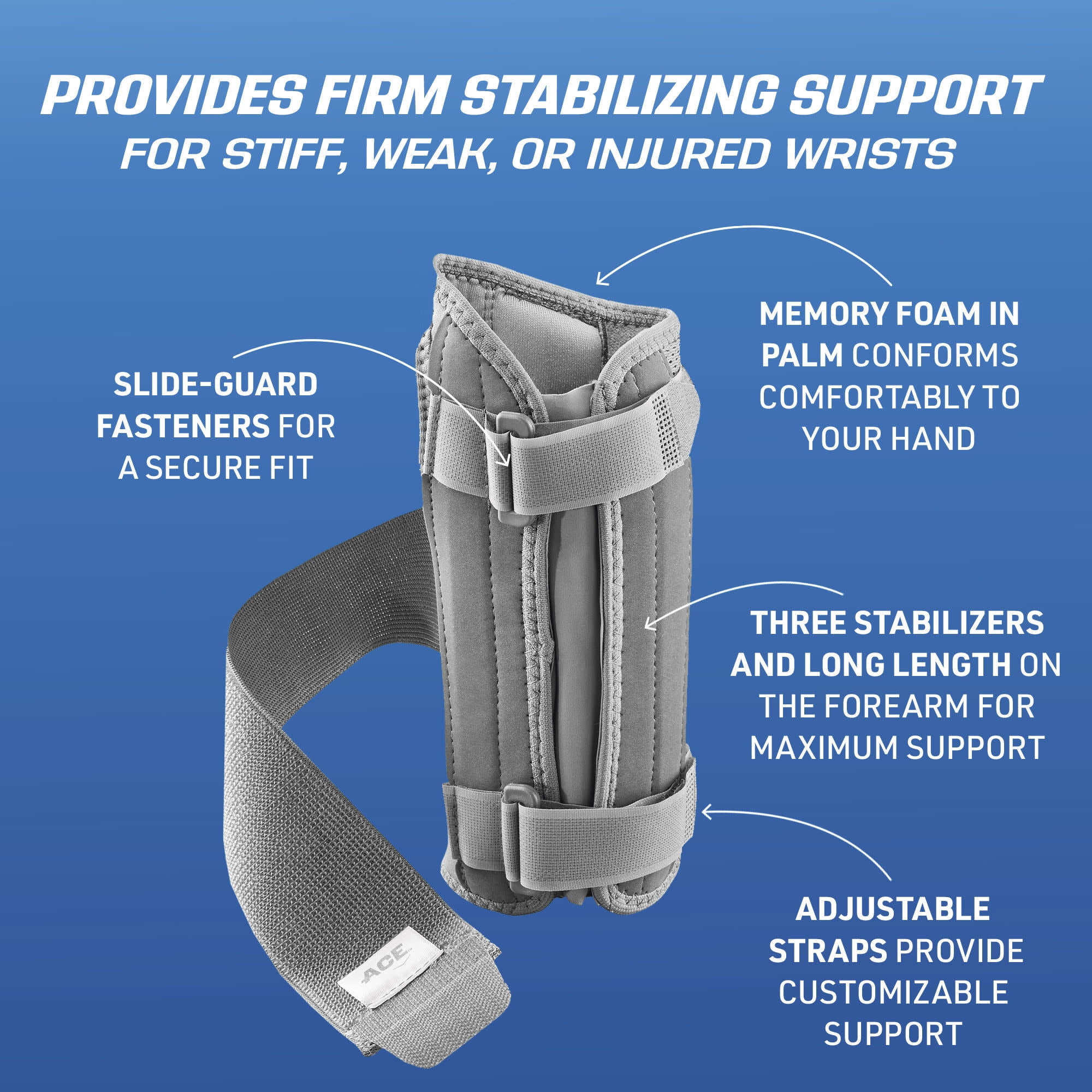 ACE Brand Carpal Tunnel Wrist Stabilizer, Right Wrist, Firm Stability, All Day Wear, 1 Support