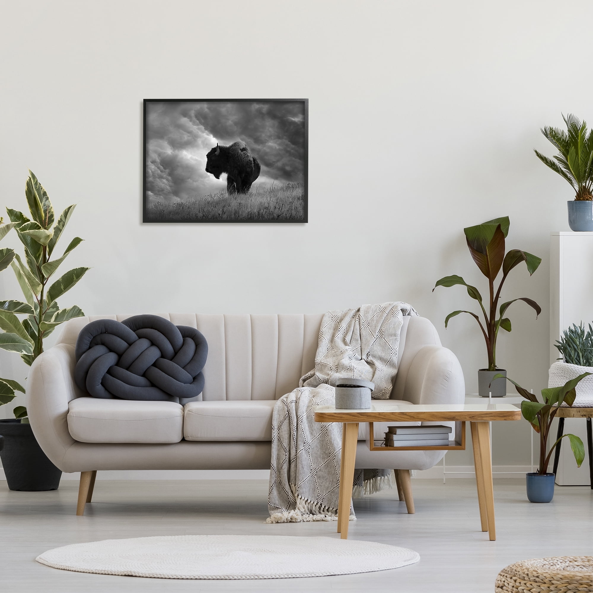 Stupell Industries Ox in Cloudy Landscape Animals & Insects Photography Black Framed Art Print Wall Art, 30 x 24