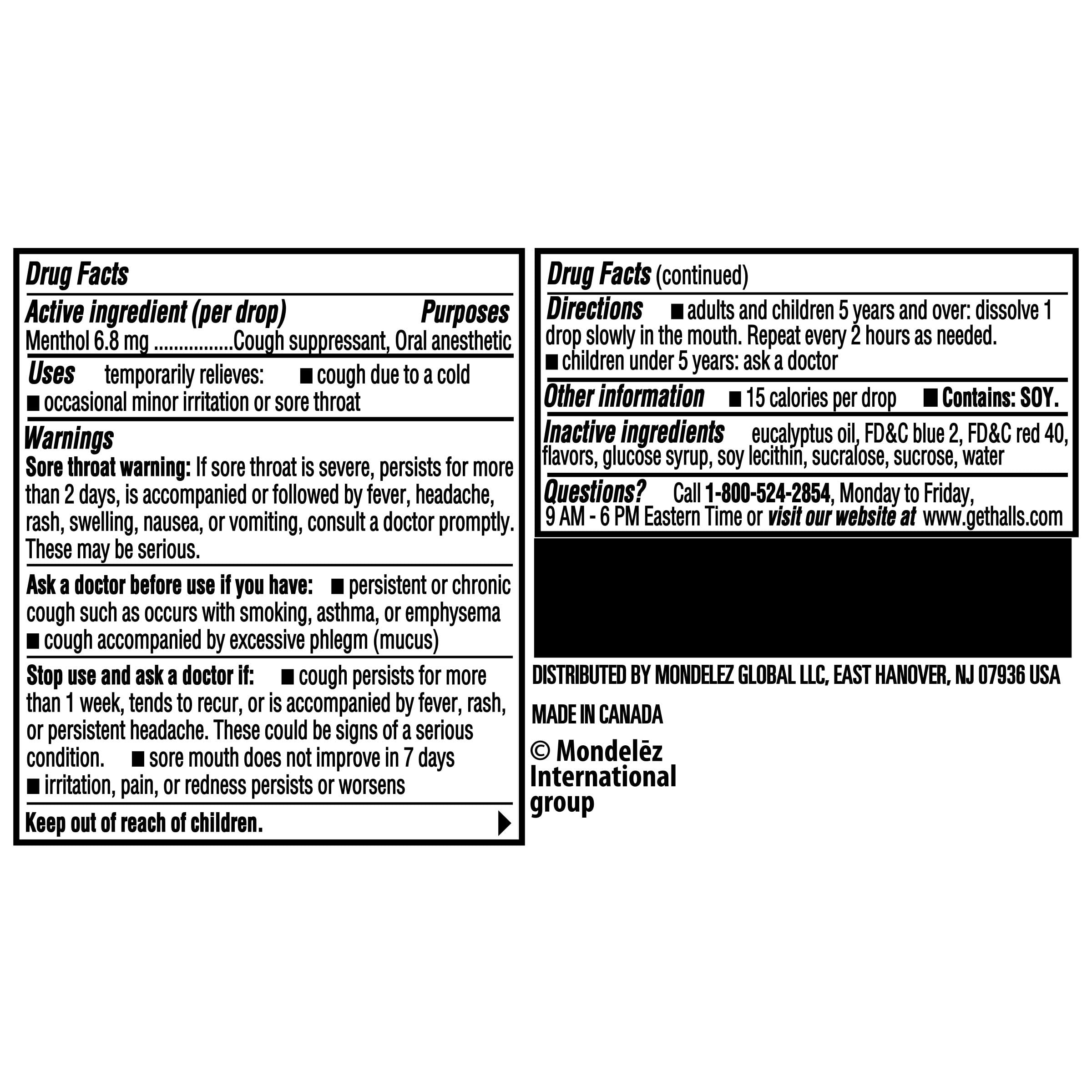 Halls Cherry Cough Drops - with Menthol - 180 Drops (20 sticks of 9 drops)