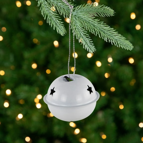 Stars and Snowflakes Christmas Jingle Bell Ornaments - 1.5" - White - 12ct