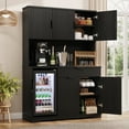thumbnail image 6 of BROTTAR 69" Fluted Wine Bar Cabinet with Fridge (Included), Modern Coffee Bar Cabinet with Storage Hutch, Tall Mini Fridge Cabinet with Drawers, Kitchen Pantry for Living Room, Dining Room, Black, 6 of 8