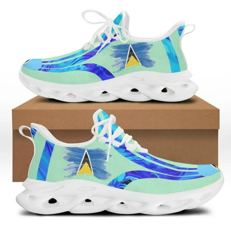 

Saint Lucia Printing Women Lace Up Flat Shoes Summer Mesh Breathable Custom National Sneaker Shoes for Light Flats
