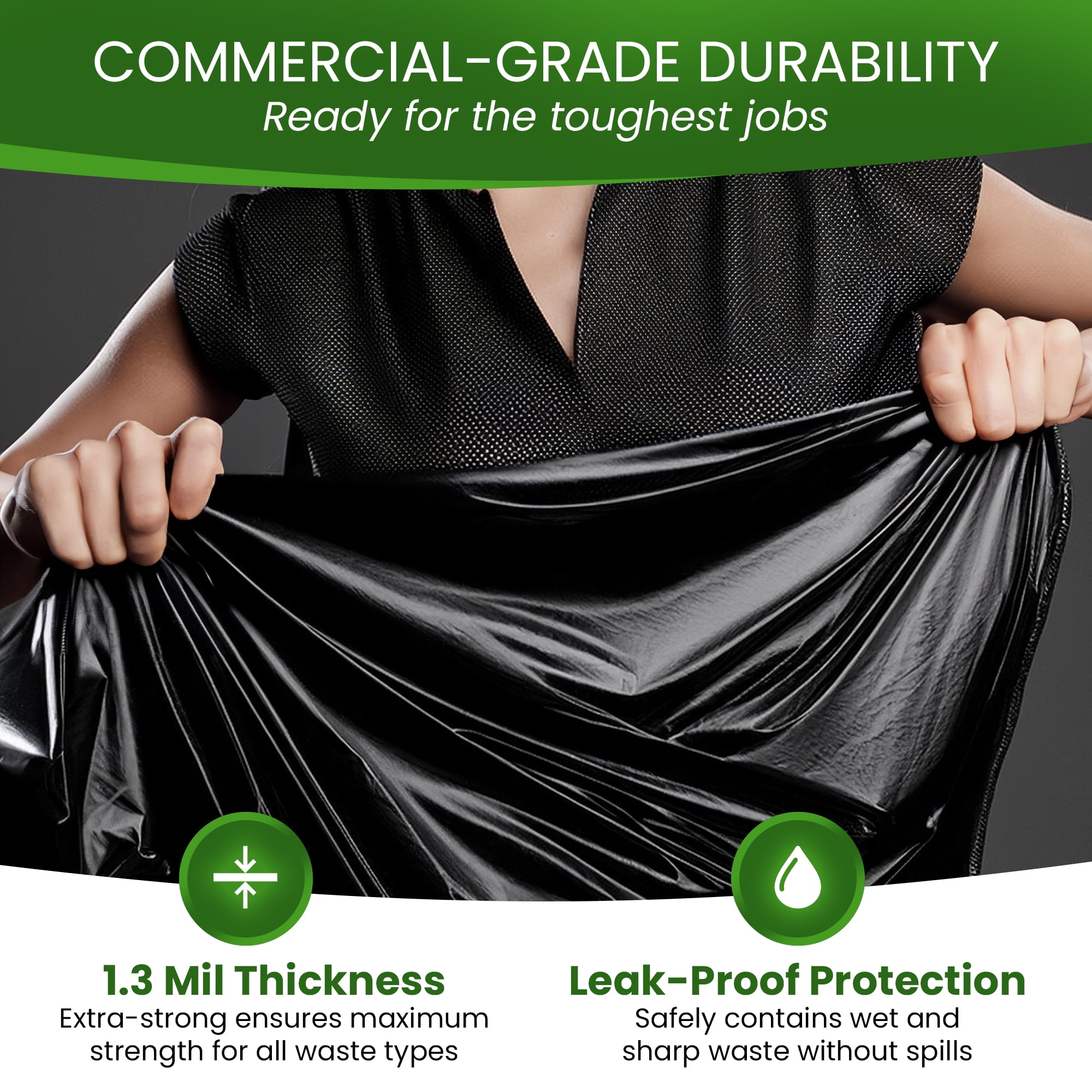 Best Option 13 Gallon Black Trash Bags, 150 Count Box, (24x32-inch) Commercial Heavy-Duty Garbage Can Liners
