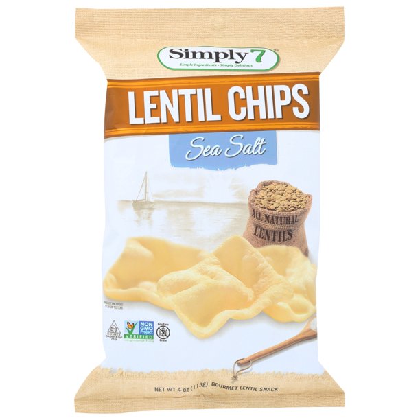 Simply 7 Lentil Chips, Sea Salt, 4 Oz, Pack Of 12