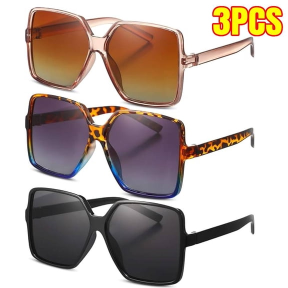 3 Pairs Oversized Square Sunglasses for Women Big Large Wide Vintage Shades for Men Unisex