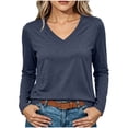 thumbnail image 2 of Hurxie Womens Shirts Long Sleeve Tops V Neck Casual Basic Tee Fall Outfits Breathable Comfort Fabric, Versatile Solid Top Navy,M, 2 of 8