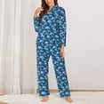 thumbnail image 2 of Haiem Sea Water Wave Pattern Women’s Long-sleeve Sleepwear,Sleepwear Set,2-piece Loungewear Set,Soft PJs Comfy Nightwear with Pockets-Large, 2 of 7