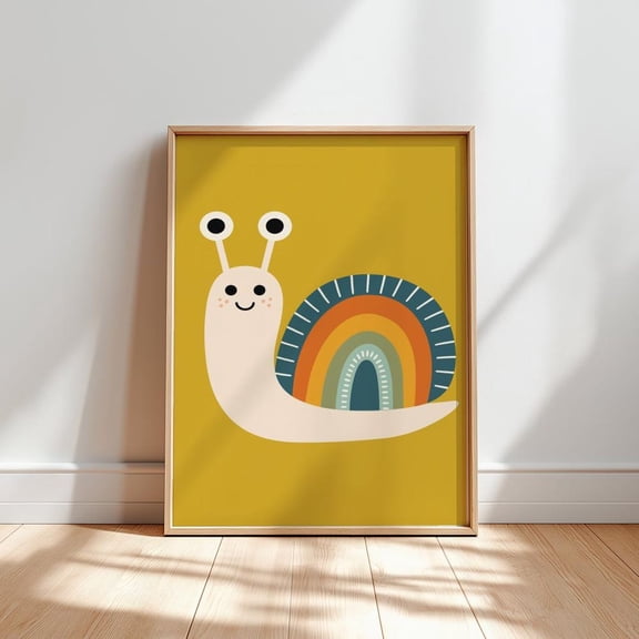 Cute Snail Poster For, Mustard Yellow Nursery Wall Art, Scandinavian Animal Poster, Minimalist Children’S Decor, Unframed Poster Size 12x18