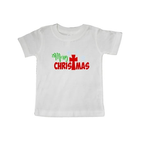 

Inktastic Merry Christmas with Cross and Snowflakes Gift Baby Boy or Baby Girl T-Shirt