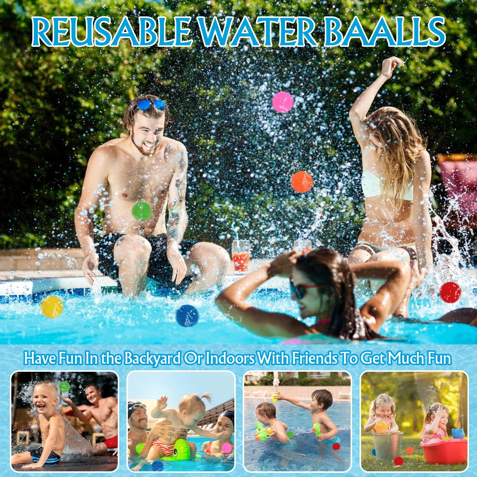 100 Pcs Water Soaker Balls 2" Reusable Water Balloons Splash Balls Pool Water Toys Outdoor Toys  Pool Party Favors Water Toys Summer Gifts