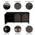 thumbnail image 2 of WIRRYTOR Fluted Sideboard Buffet Cabinet with 3 Doors, Buffet Storage Cabinet with Adjustable Shelves, Pop-Up Doors, Stripe Patterns&Arche Tirm Design for Kitchen Dining Living Room,Black, 2 of 7